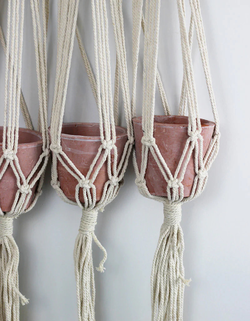 Boho Macrame Hanging Planter with triple terracotta pots, 85 cm - Image 3