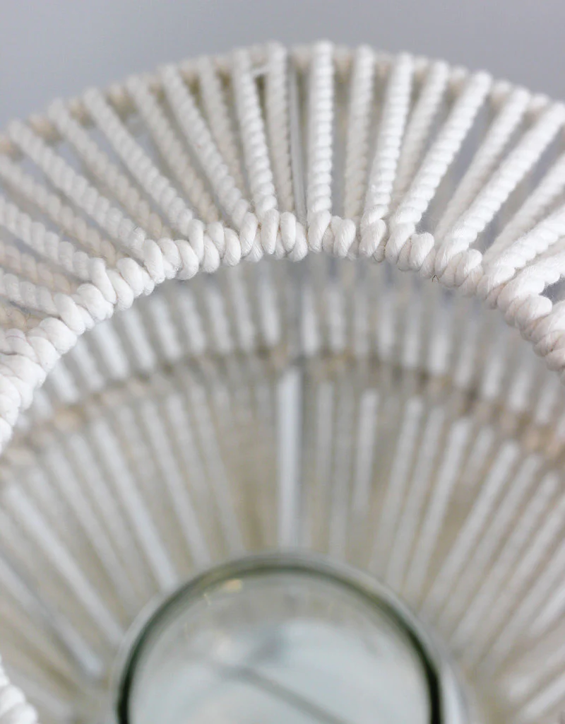 White Rope And Metal Frame Candle Lantern - Incl. Candle Glass, 35 cm - Image 3